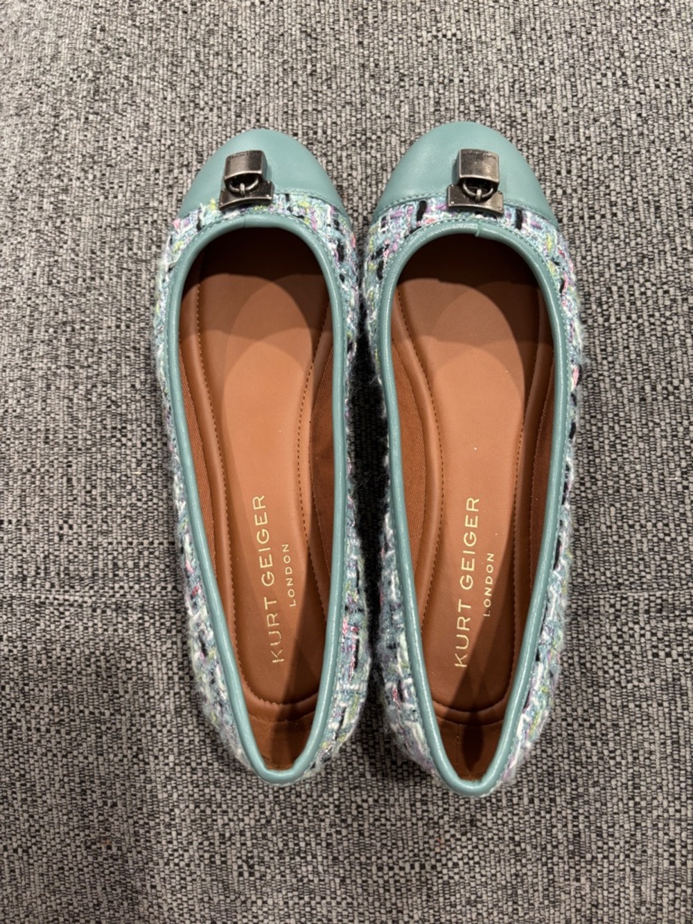 Kurt Geiger Teal Tweed Ballet Flats with Buckle